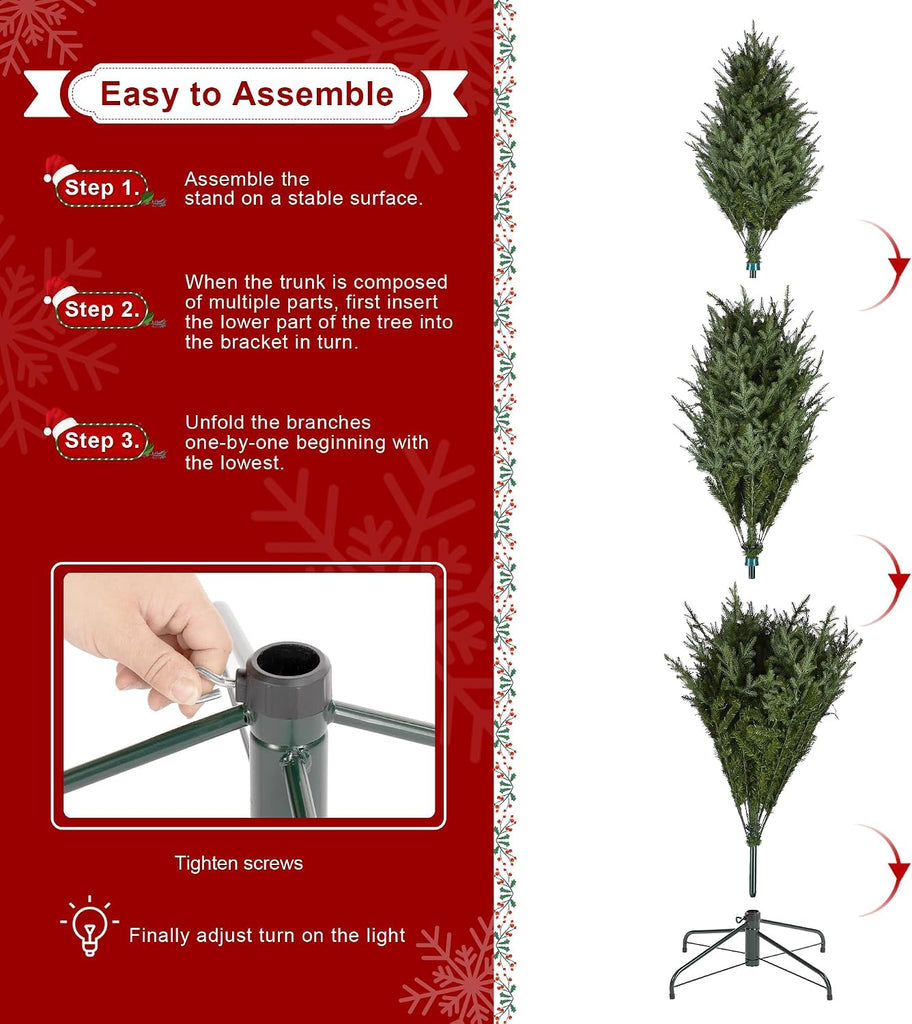 Artificial Christmas Tree, Prelit Hinged Holiday Tree Majestic Evergreen Fir Xmas Tree with 2450 Warm