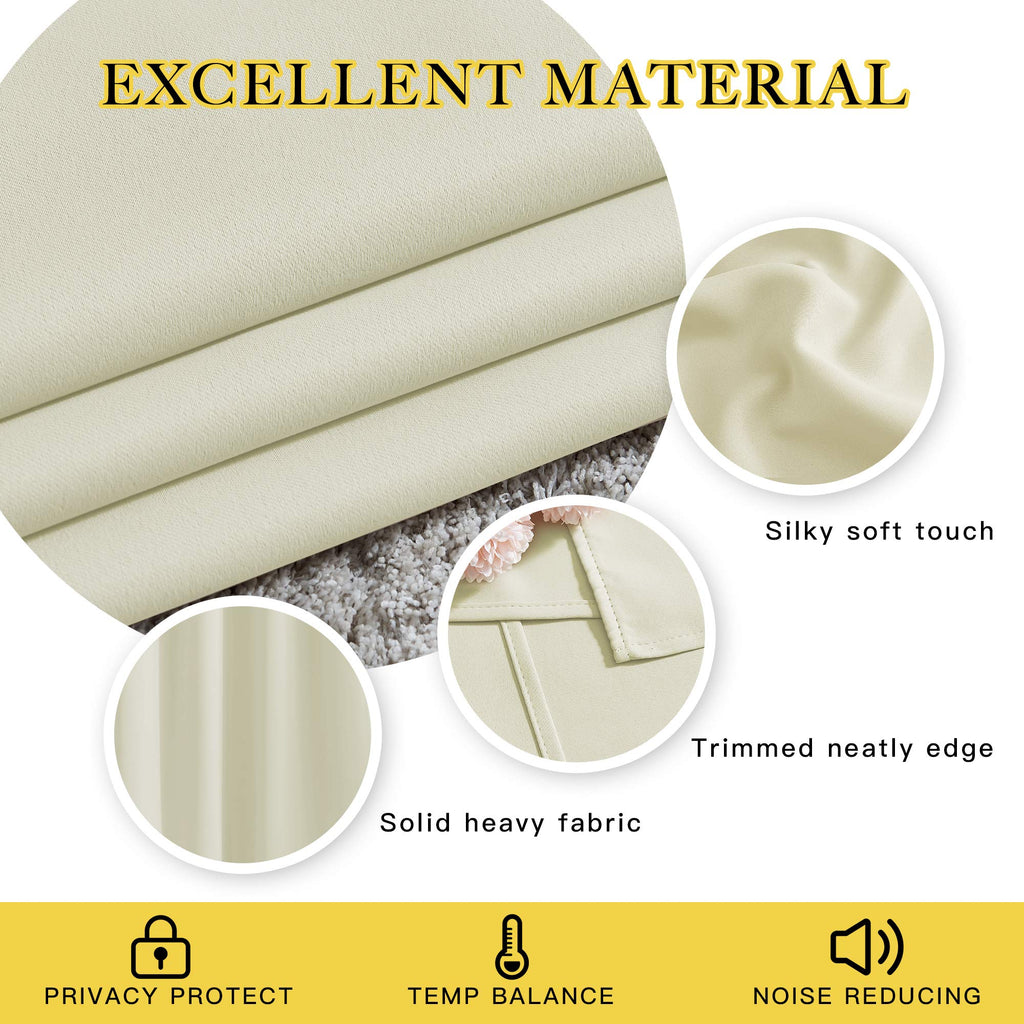Bedroom Curtains Room Darkening Draperies - Grommet Top Beige Thermal Insulated Energy Saving Privacy Drapes /Home