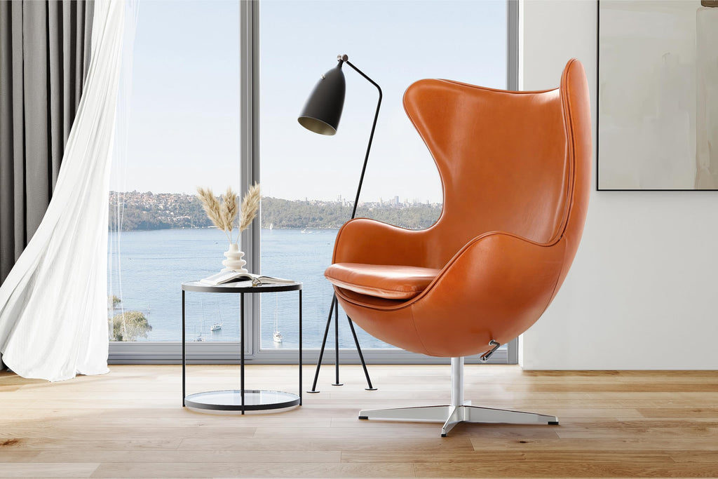 Finola Swivel Armchair 35.4", Italian Nappa 11000 Top Grain Leather, 360° Swivel, Mid-Century Modern Accent Chair