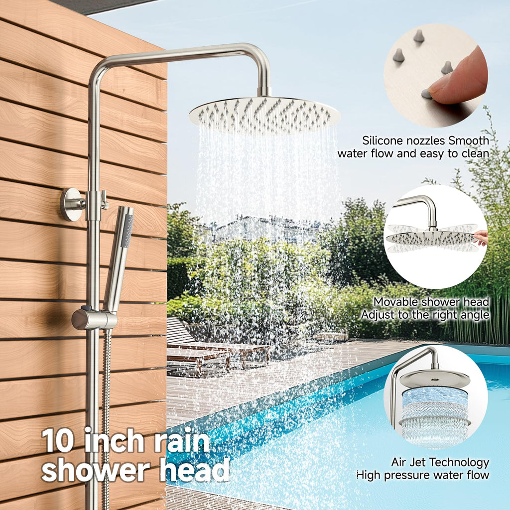 Outdoor Shower Kit with Brass Valve, 10 Inch, Brushed Nickel