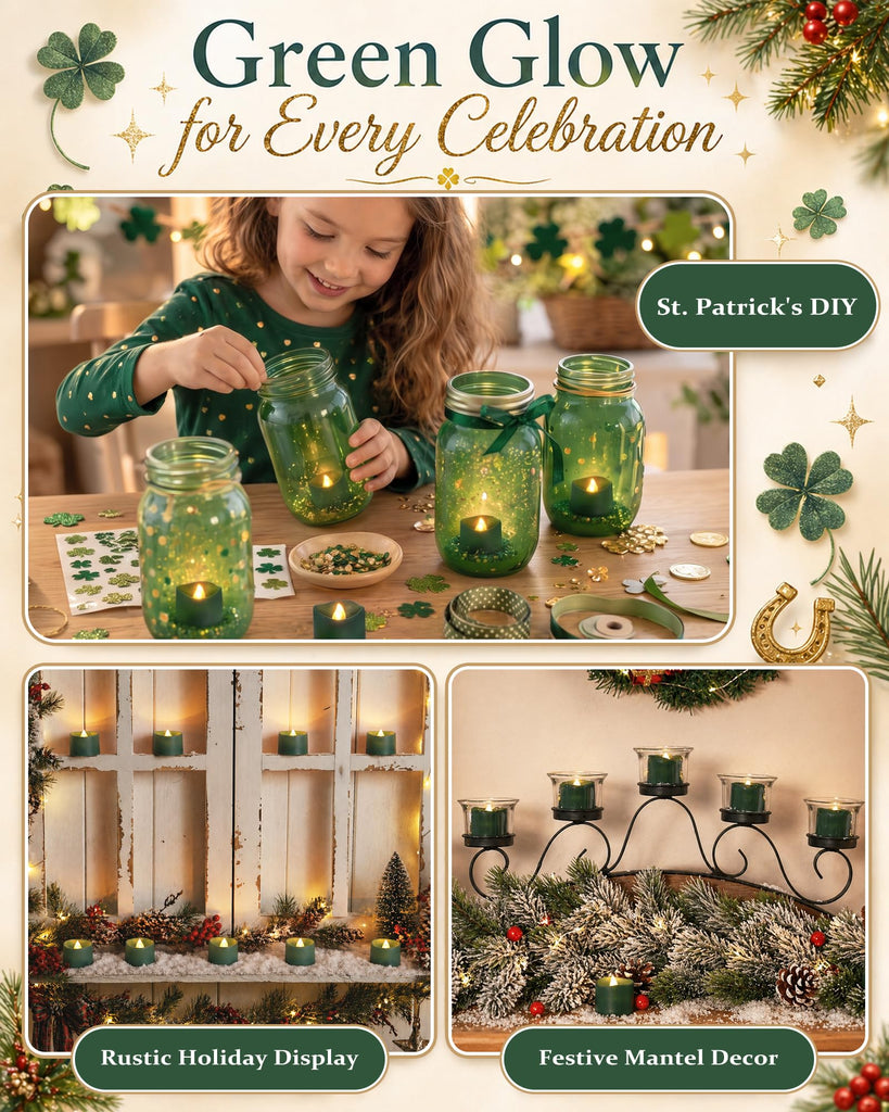 50-Pack Green Flameless Battery Tea Light Candles, 200+ Hours