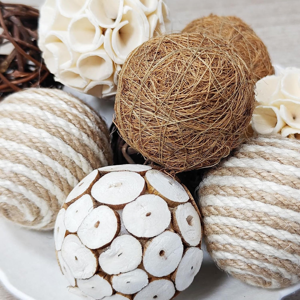 2.5" Decorative Balls for Bowls, Natural Handmade Orbs Bowl Filler Decor, Table Centerpiece & Dough Bowl Vase - Set of 10