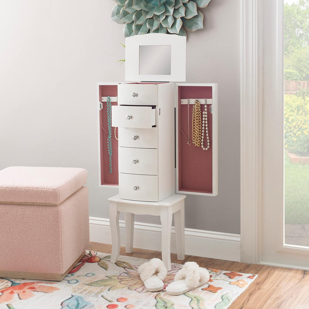 Furniture Jewelry Armoire, White, 13"x 9.375"x 35.5"