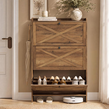 Narrow Shoe Storage Cabinet Organizer with 3 Flip Drawers