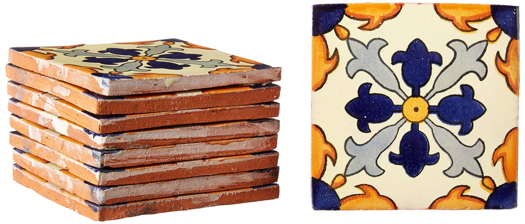 Ceramic Talavera Mexican Tile 4x4, 9 Pieces -EX62