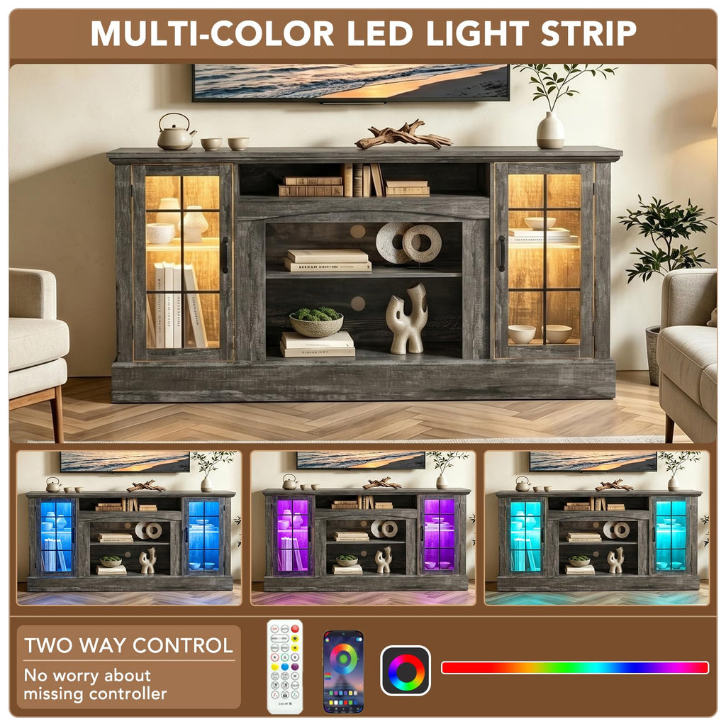 70" Farmhouse TV Stand for 80 Inch TV, Entertainment Center with Storage Cabinets, Media Console Table, Grey