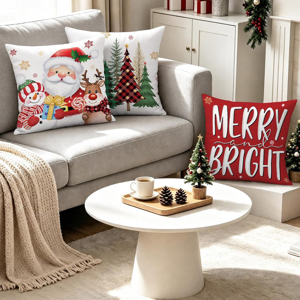 Christmas Throw Pillow Covers 18x18 Inches - Set of 4
