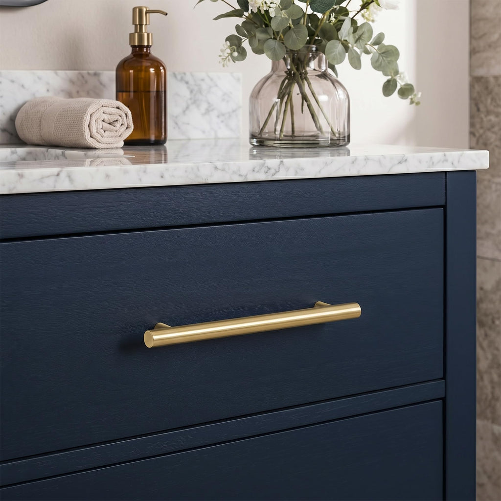 Solid Brass Cabinet Pulls, Brushed Gold Drawer Handles 5