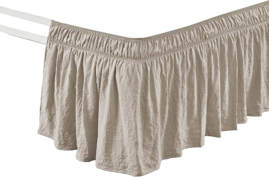 Ruched Ruffle Elastic Easy Wrap Around Bed Skirt Single Queen/King/Cal King Neutral - Queen Bed Skirt - Dust Ruffle