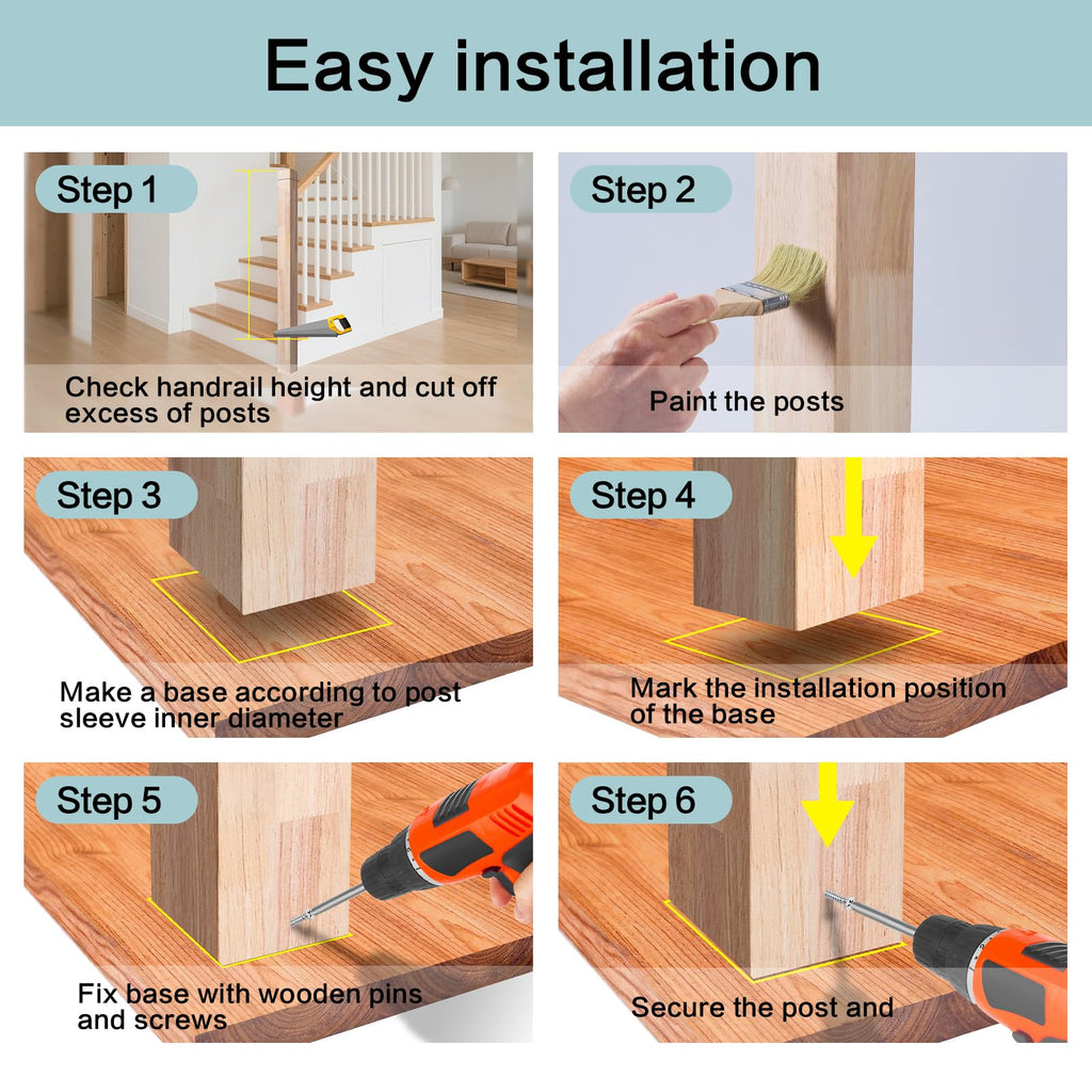 3.5" x 47" Rubber Wood Stair Newel Post with a Single Groove Notched Newel Wood Balusters for Staircase Indoor and