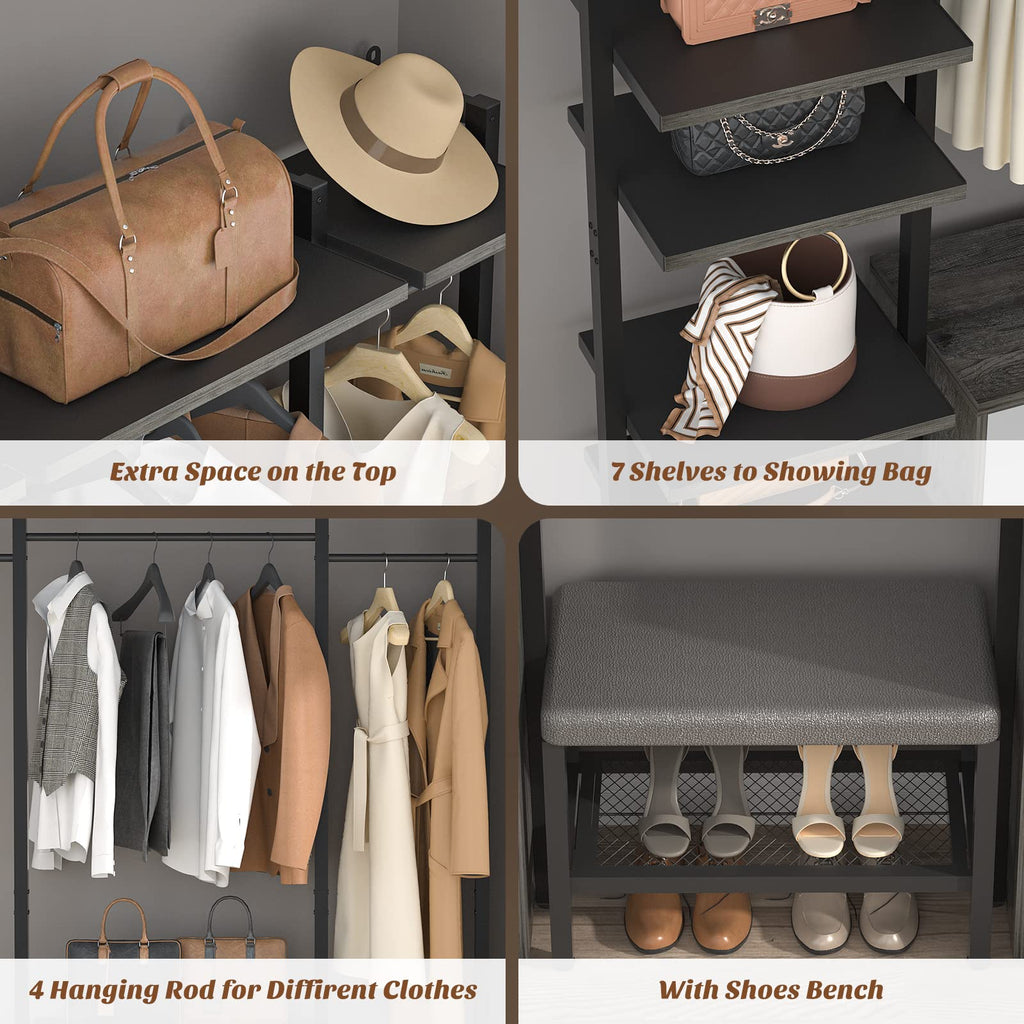 Wall Mounted Closet System, Closet Organizer with 6-Drawers & Rods