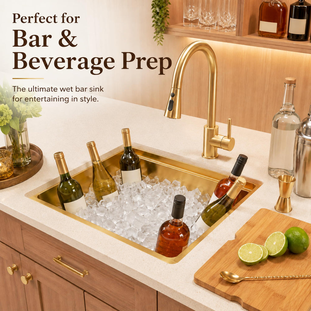 Gold Bar Sink Undermount, 18 inch Bar & Prep Sink with Workstation