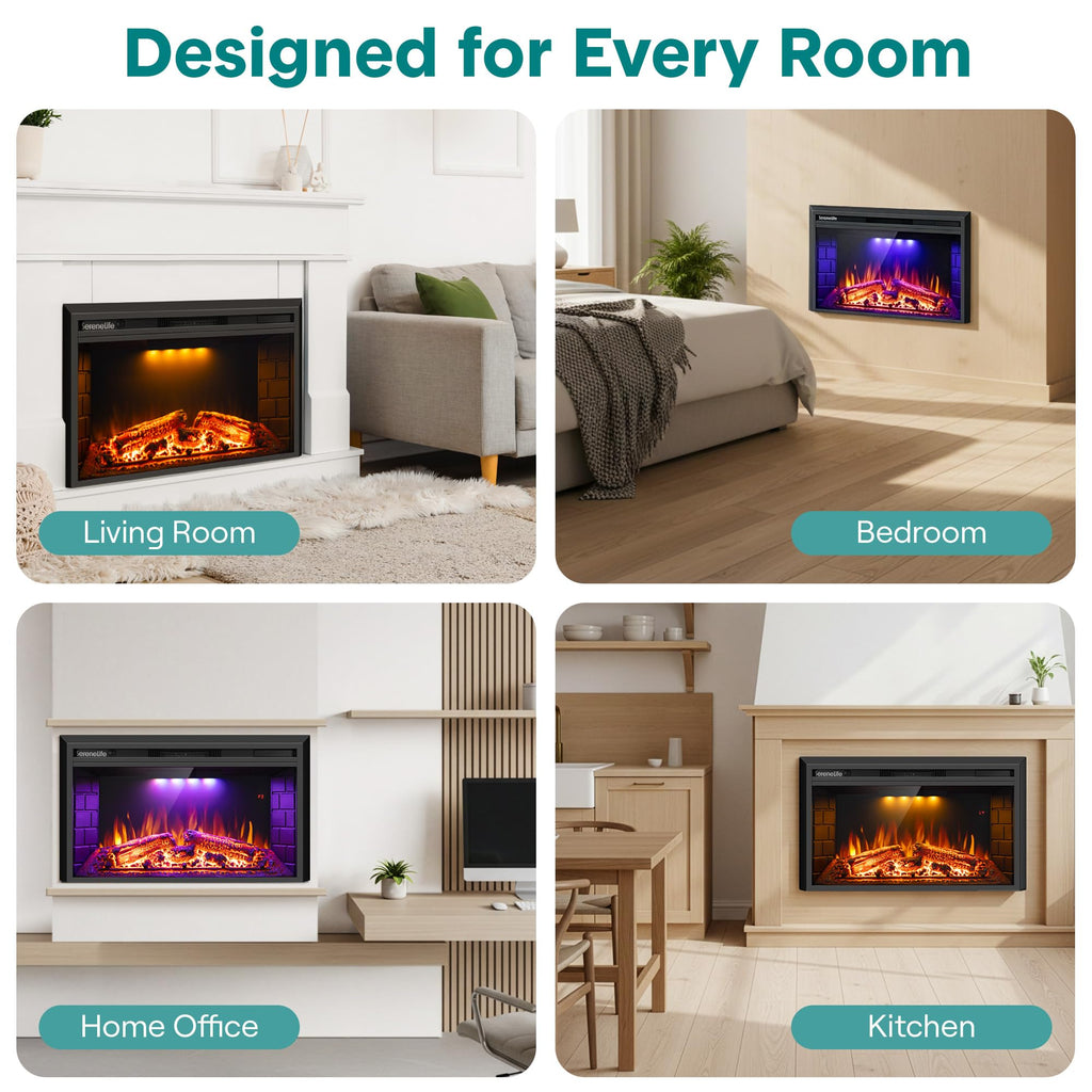Electric Fireplace Insert with Heater | Smart Wi-Fi App Control & Remote | 700W/1500W Adjustable Thermostat with