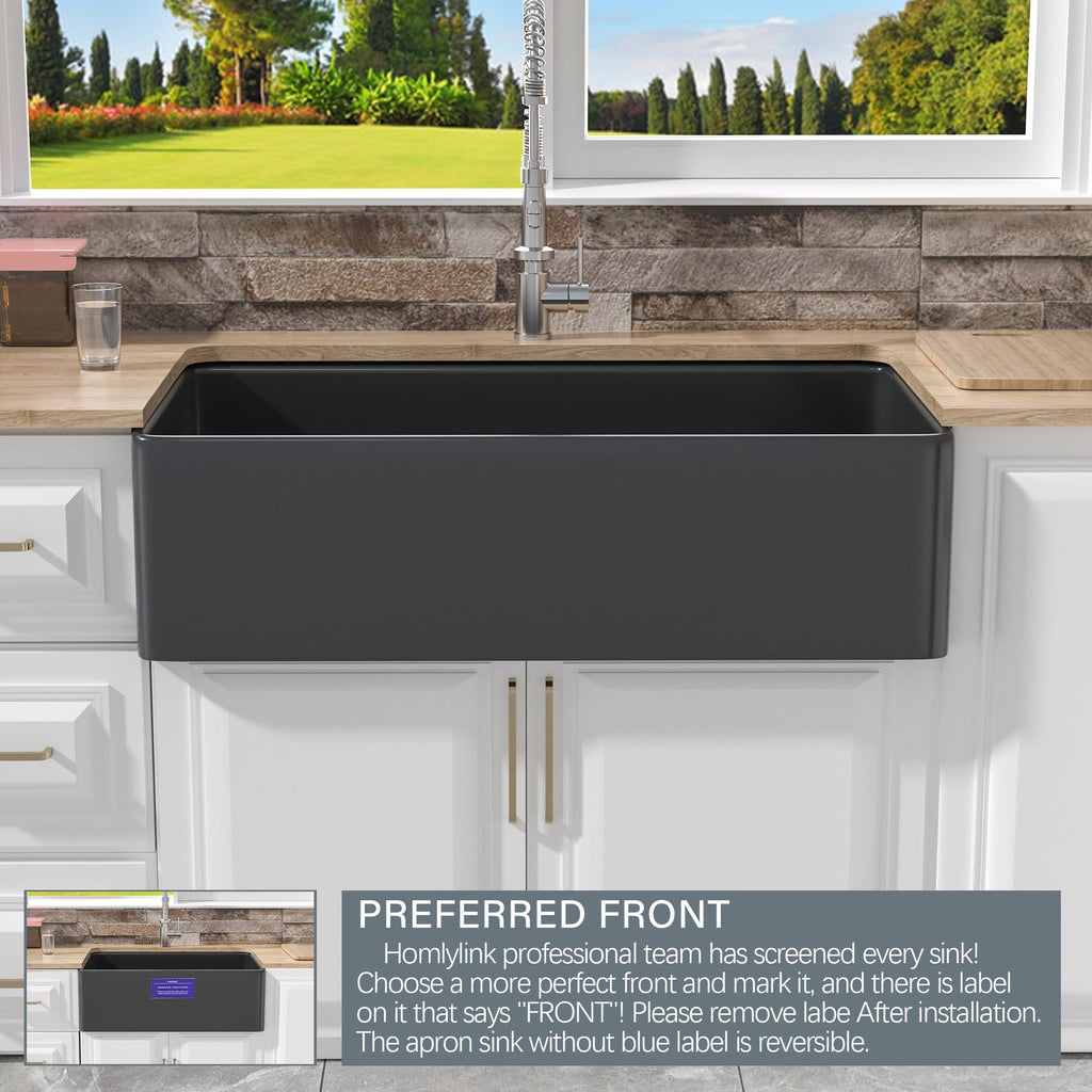 36" x 20" Fireclay Apron Front Farmhouse Sink Black