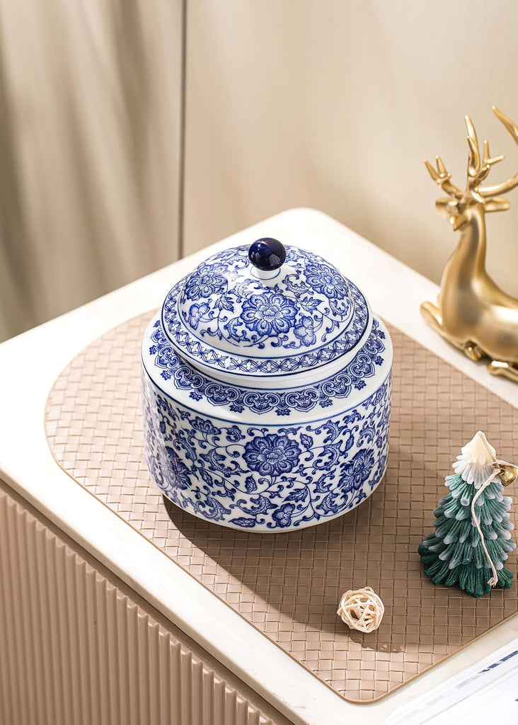 Blue and White Ginger Jar, Ceramic Chinoiserie Decorative Jars, Ginger Jar Vase Pocelain for Table, Living Room