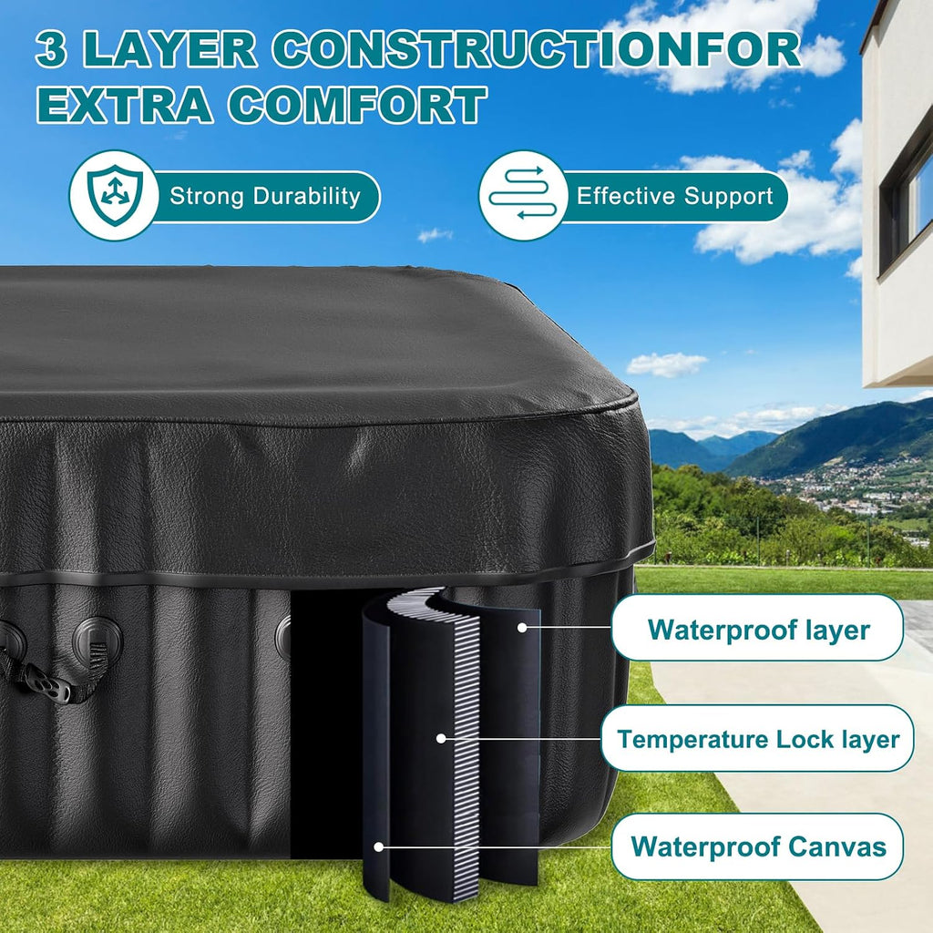 73" X 73" X 25" Inflatable Hot Tub, 4-6 Person Square PVC Spa | Blow Up Hot Tub Portable Outdoor Spa with 130 Bubble