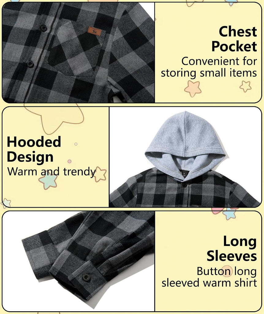 Boys Flannel Shirts Kids Plaid Hoodie