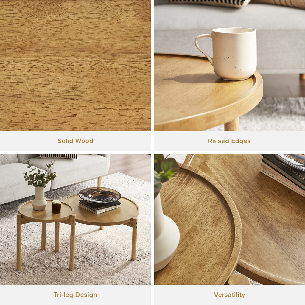 Dylan Solid Wood Nesting Coffee Set (Mango Wood Oak, Round)