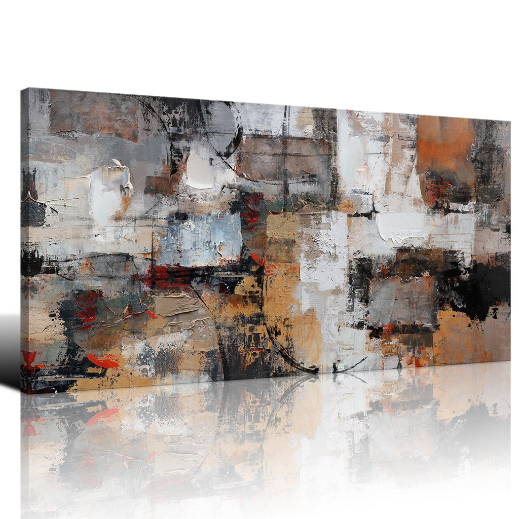Art - Abstract Canvas Wall Decor, Modern Minimalist Painting in Black and White - Framed pictures Artwork, Brown