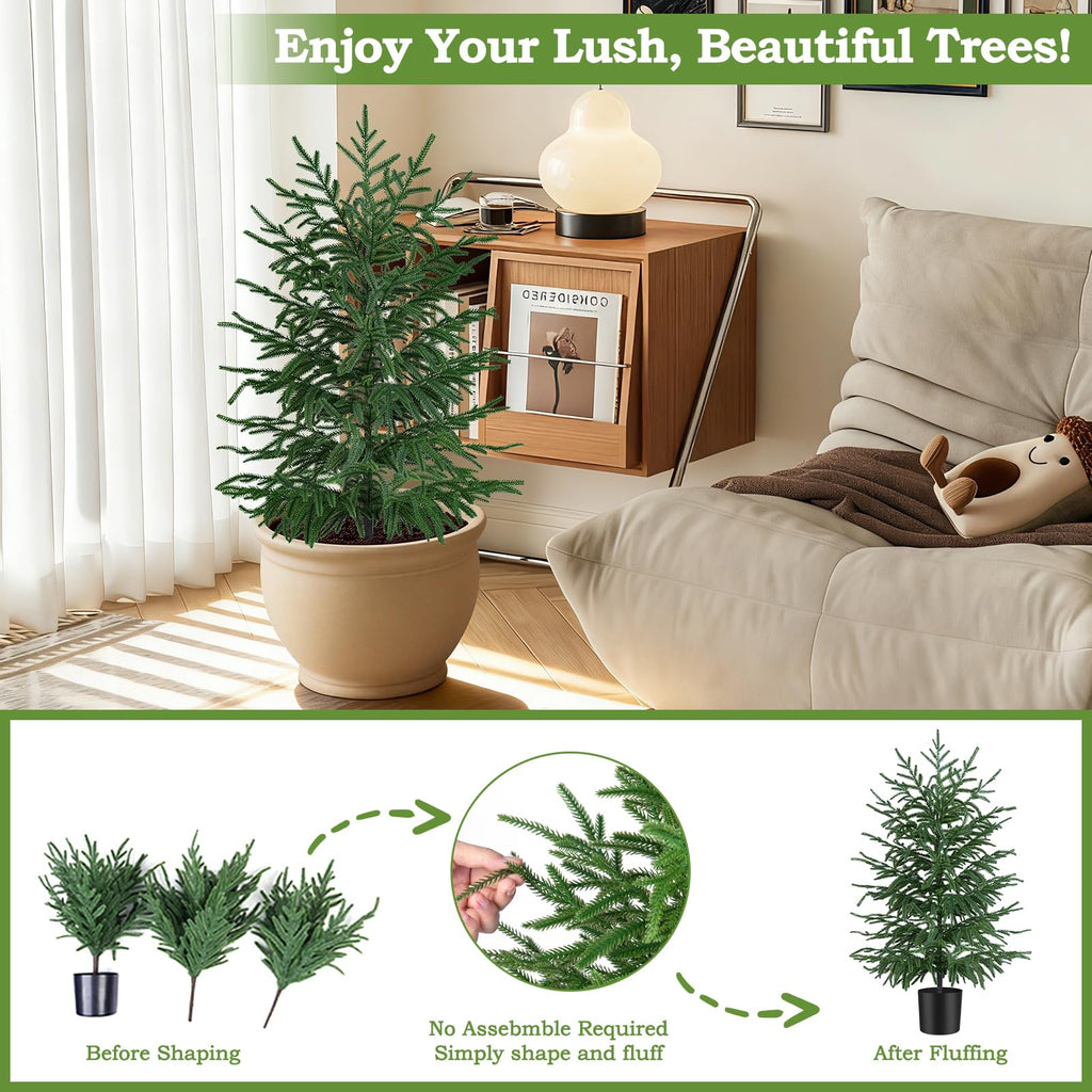 2PCS Faux Norfolk Pine Topiary Trees with Pot, 3FT UV-Anti Decor