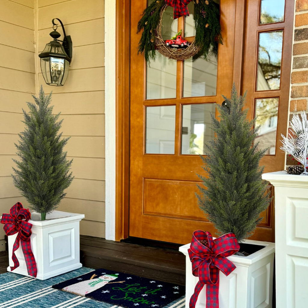 3.6FT Fake Topiary Trees Artificial Outdoor 2 Pcs UV Resistant Shrubs