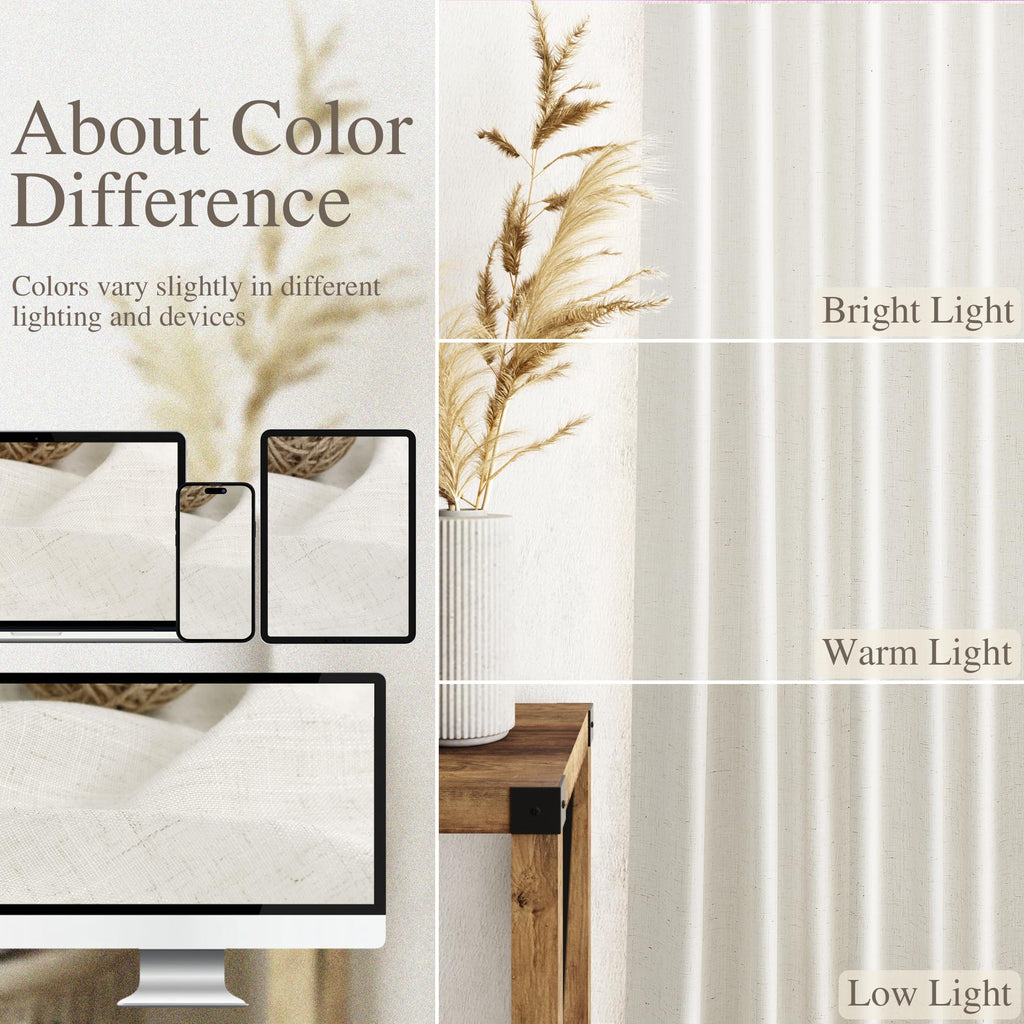 Cream Linen Curtains 106 Inches Long Extra Long Back Tab Curtains Neutral Farmhouse Light Filtering Semi Sheer Linen