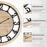 LEIKE 20 Inch Large Wall Clock - Rustic Wooden Silent Non-Ticking Wall Clock with Black Metal Frame