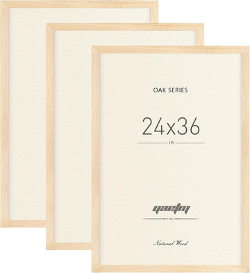 24x36 Oak Frames Set of 3, Wide Molding, Natural Solid Wood 24x36 Poster Frame, Display Large Picture with Plexiglass