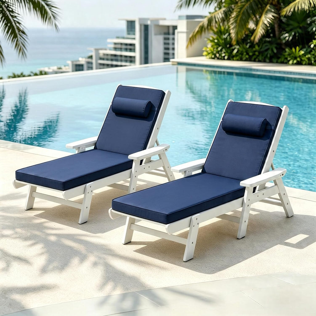 Outdoor Chaise Lounge Cushion, Blue, 72 x 21 x 3 in | Waterproof Fade-resistant Lounge Chair Cushion, 25D Foam
