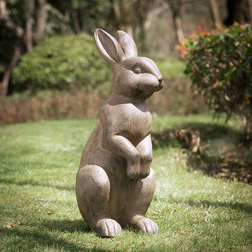 JK85246 Standing Rabbit Outdoor Statue, 22.75 Inch, Distressed Brown