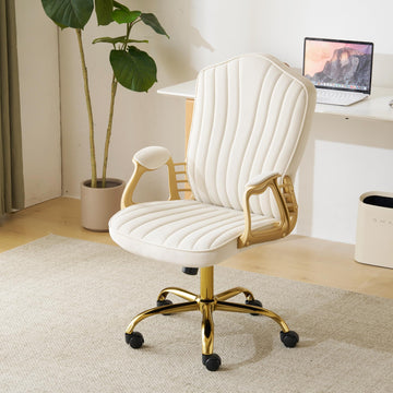 Office Chair, Cute Velvet Desk Chair, Comfortable Makeup Vanity Chair, Cream