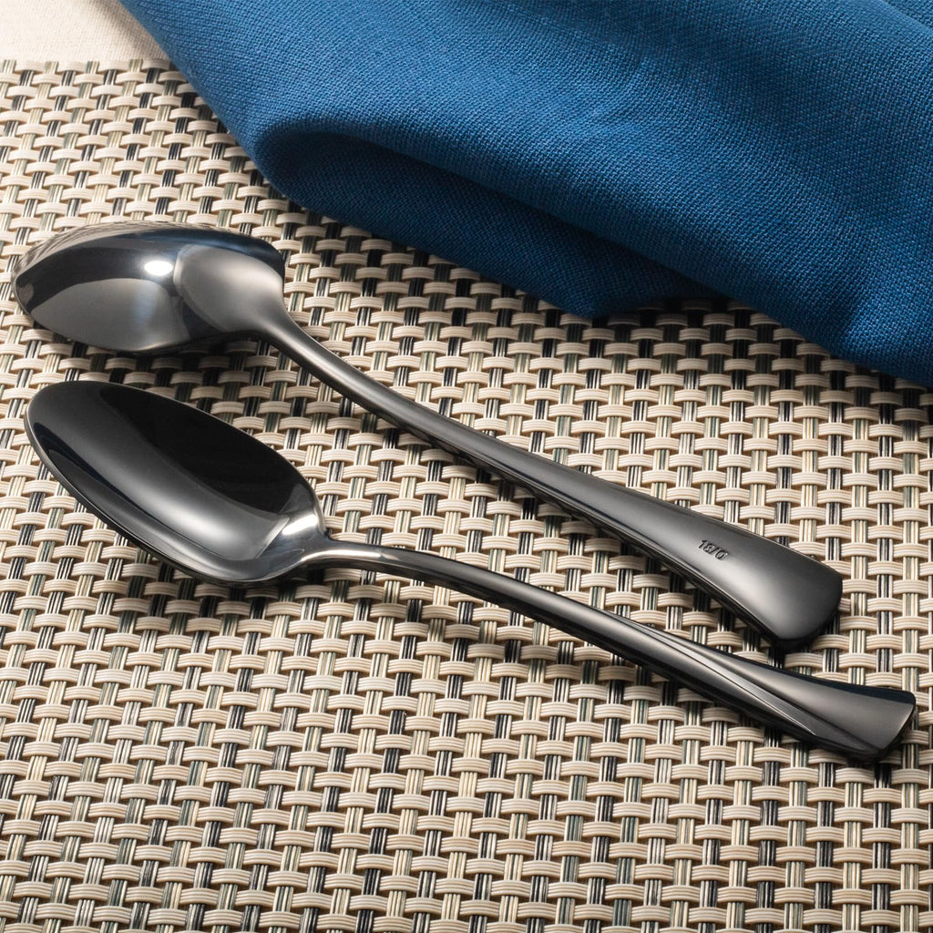 Alice Black Mirror 45-Piece Silverware Set Stainless Steel Flatware Set, Service for 8, Mirror Polished Cutlery