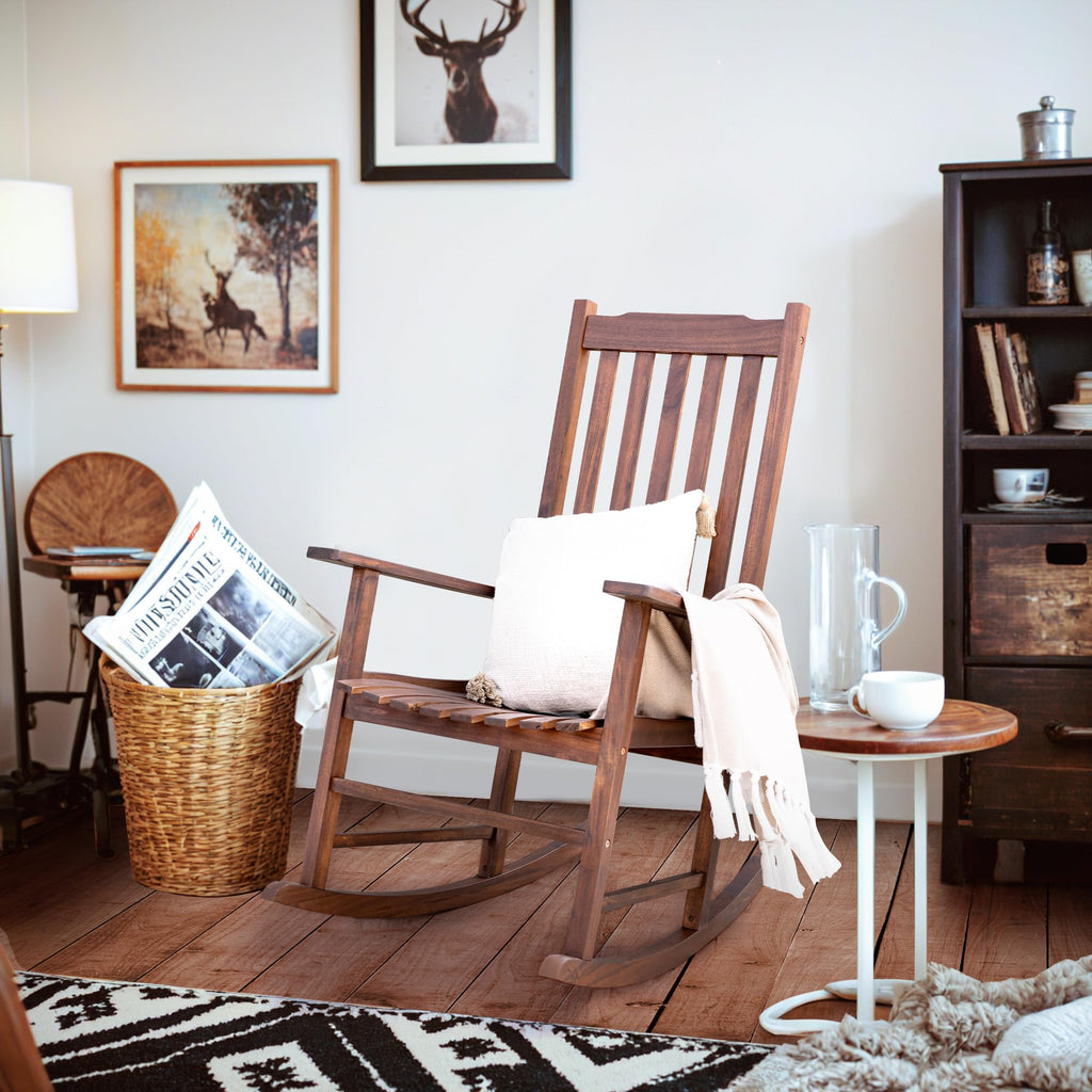 Acacia Wooden Rocking Chair Outdoor Rocking Chair (Brown)