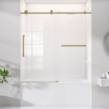 Sliding Tub Shower Door 56-60 in. W x 60 in. H Frameless Bypass Bathtub Shower Doors 1/4 inch Clear Tempered Glass