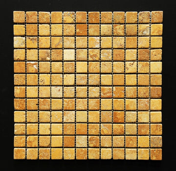 Gold/Yellow 1 X 1 Tumbled Travertine Mosaic Tile