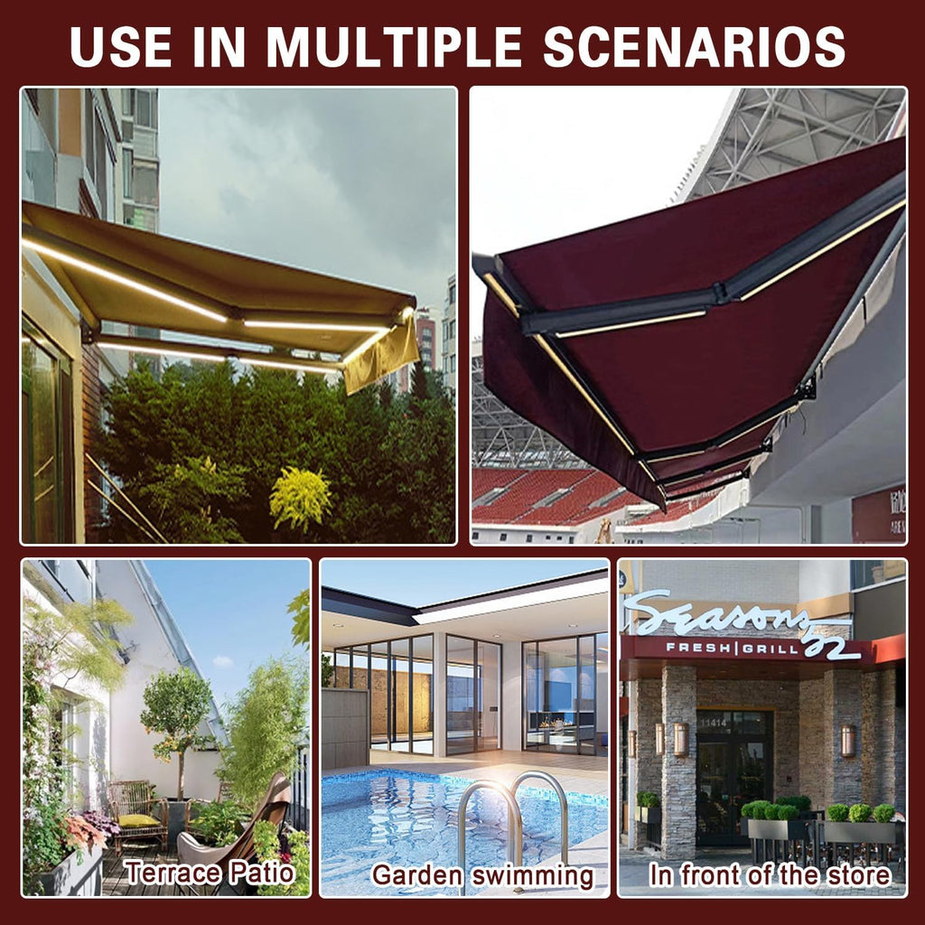 Patio Electric Awning Retractable with LED Light, Protection Sun Shade Shelter for Deck, Balcony, Yard - Remote
