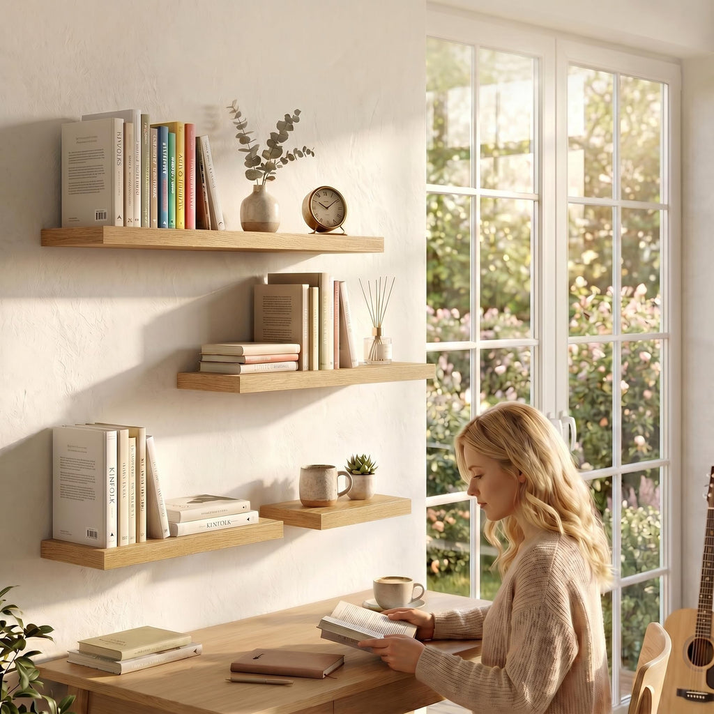 24 Inch Floating Shelves - Deep Rustic Wooden Wall Shelves - Extra Deeper & Thicker Wall Mounted Storage Shelf