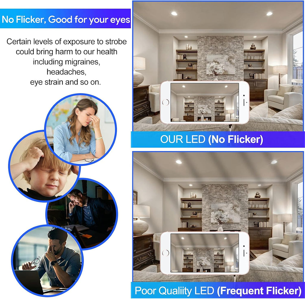 6 Pack 75W BR30 LED Recessed Light Bulb, Dimmable, 900 Lumens, 2700K Soft White, E26 Base, Indoor Flood Light Bulb