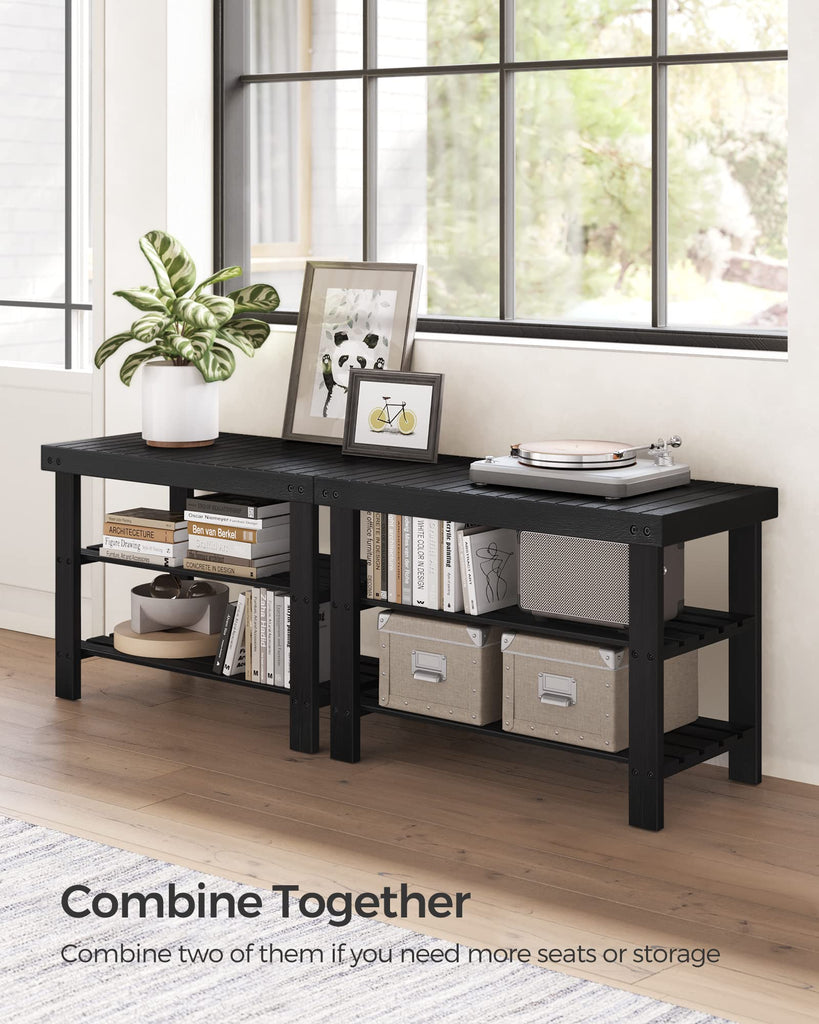Shoe Rack Bench, 3-Tier Bamboo Entryway Bench, 27.6 Inches Width