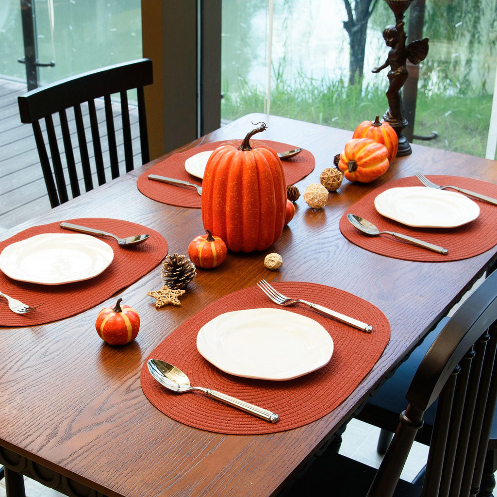 Placemats Set of 4, Woven Oval Braided Dining Table Mats(Rust Orange)