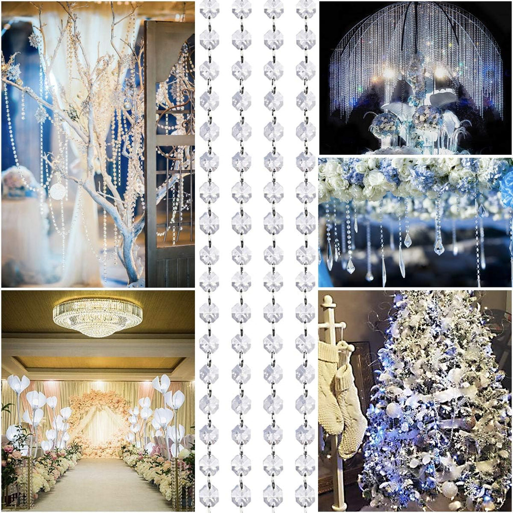 99ft Acrylic Crystal Garland Strands - Hanging Chandelier Gem Bead Chain - 14mm Clear Octagon Prism Diamond String