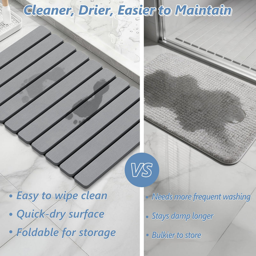 Foldable Stone Bath Mat, Diatomaceous, 23.6"x15.5", Grey