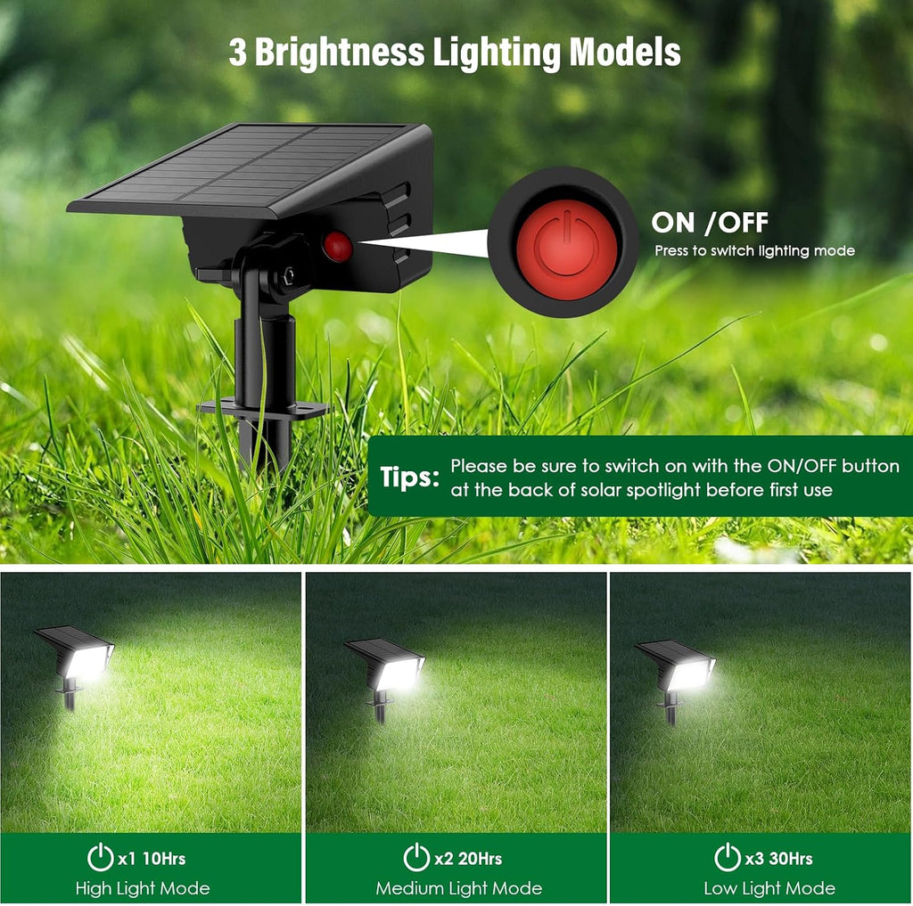 Spot Lights Outdoor with 60 LED & Auto On/Off, 4 Pack Solar Lights Outdoor Waterproof IP68 with 3 Lighting Modes