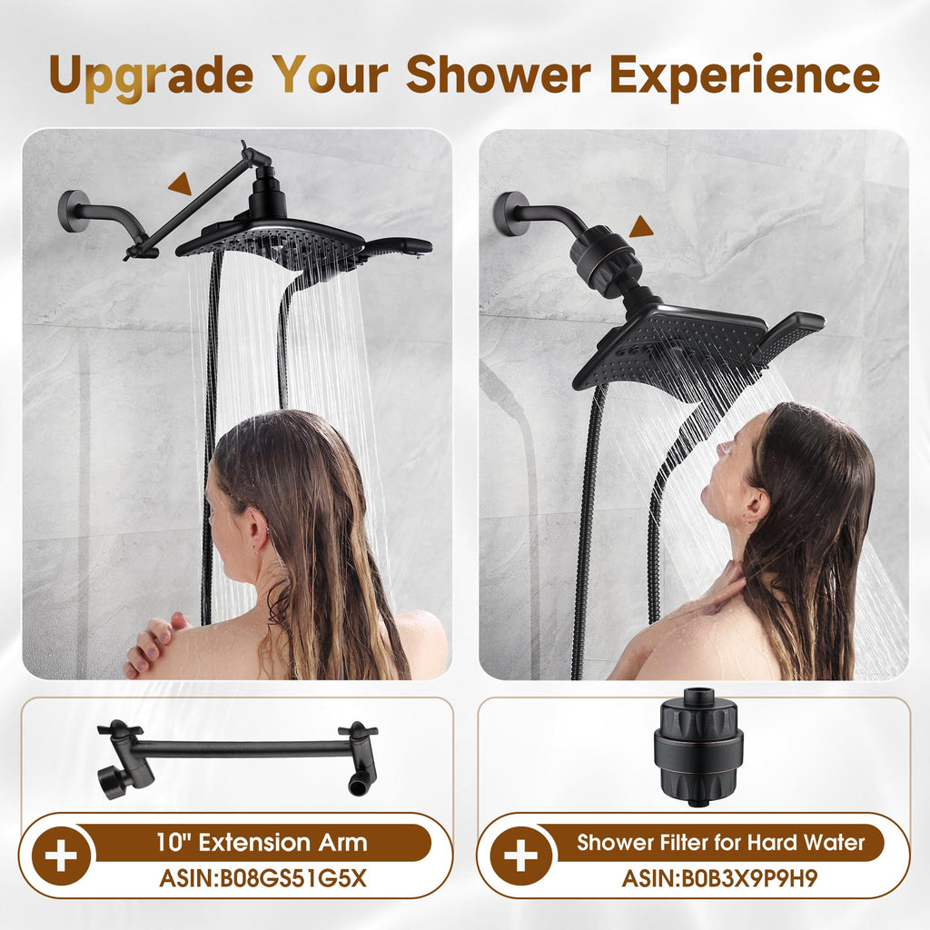High Pressure Dual Shower Head Combo with Rainfall & Handheld, 4 Spray Settings, Tool-Free Installation, 60"