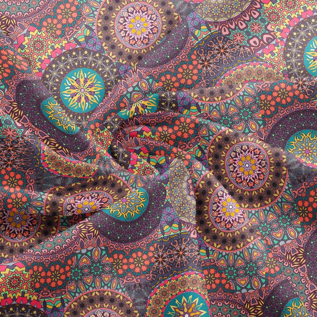 Exotic Bohemian Lotus Mandala Decorative Fabric by The Yard Watercolor Abstract Flowers Soft Polyester No Stretch