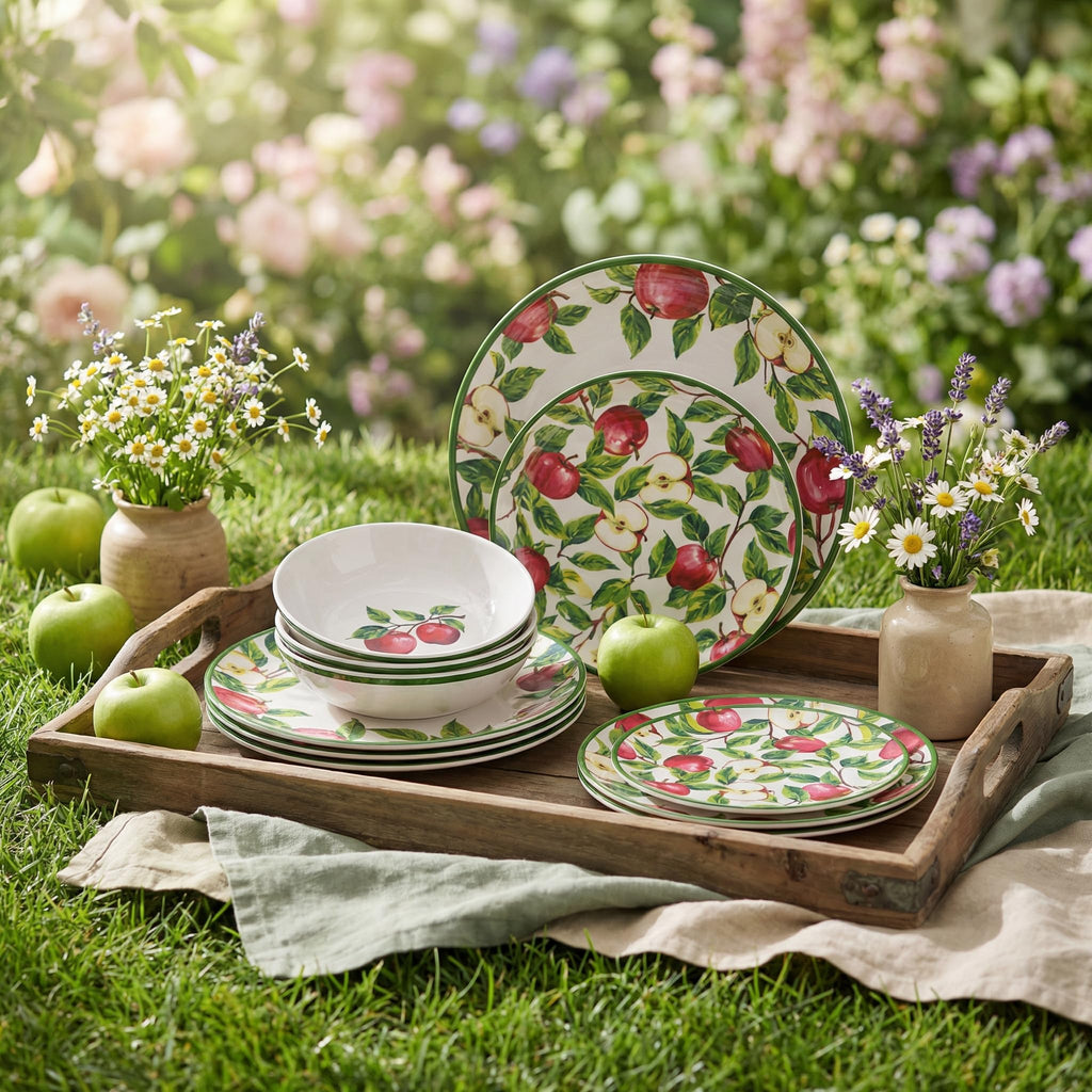 Dinnerware Sets - 12pcs Melamine Plates and Bowls (Apple Design)