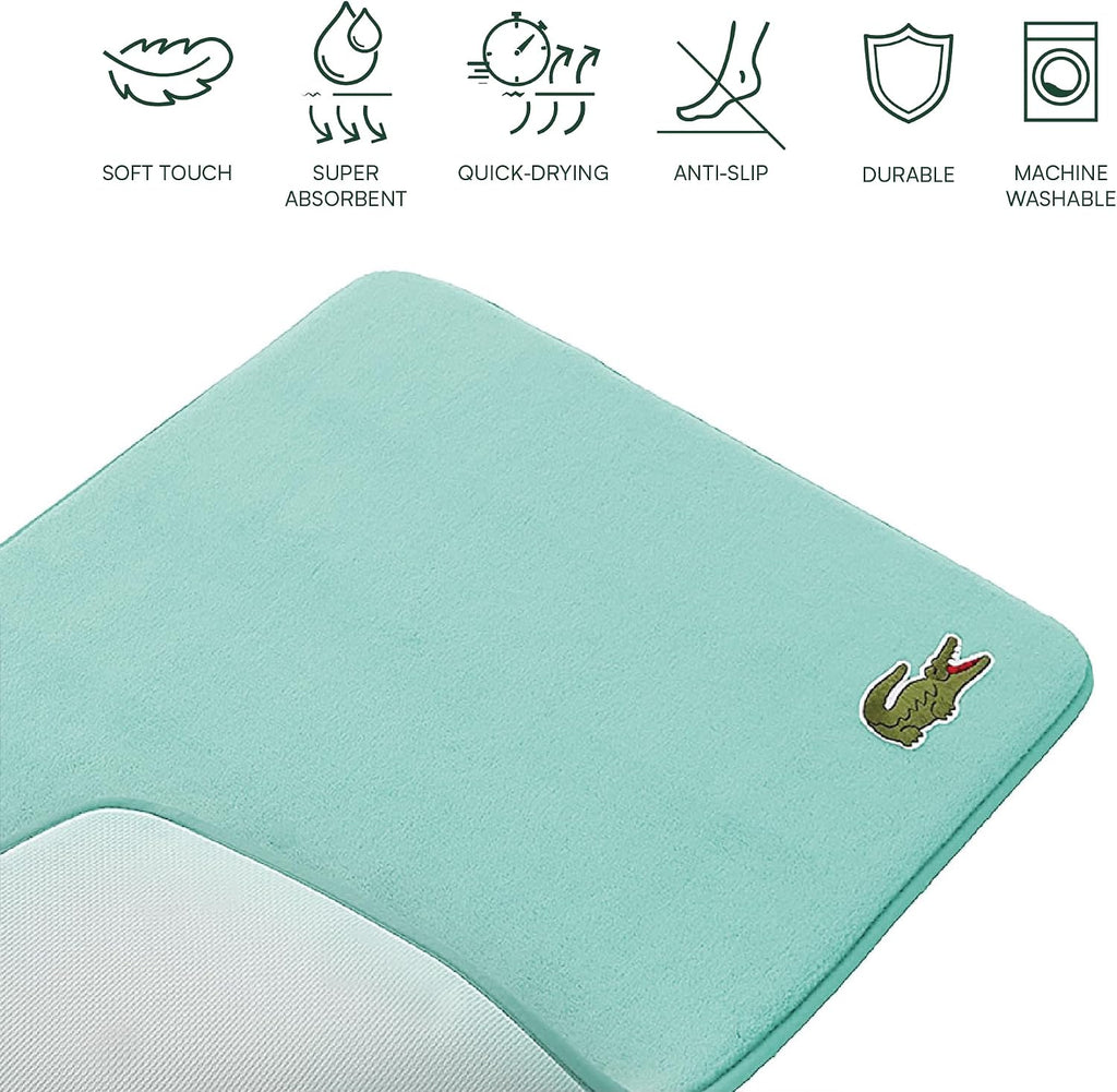 Memory Foam Bath Rug - Ultra Soft Fleece Bathroom Mat with Embroidered Crocodile Logo, Super Absorbent, Non-Slip