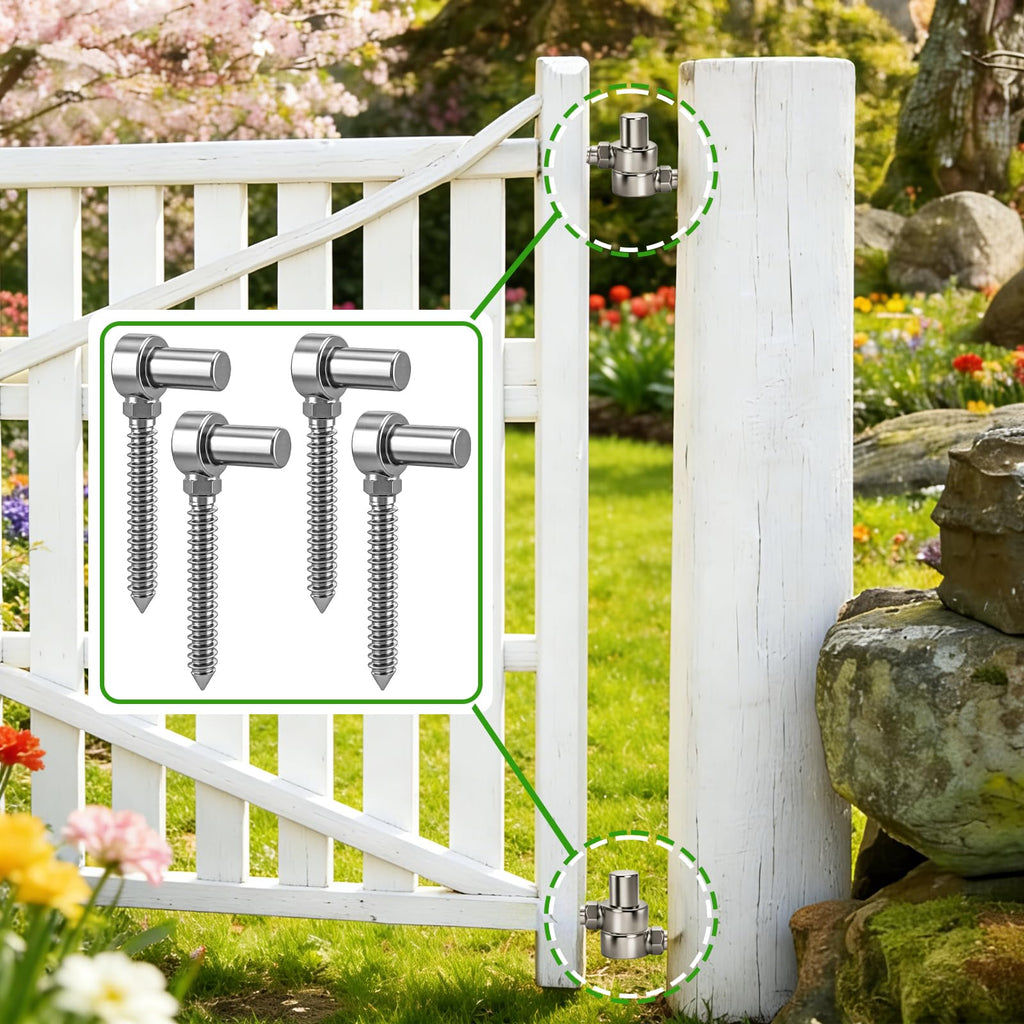 4 Pack Stainless Steel Gate Hinges for Farm Fence, One Piece Molding Lag Screw Eye Hinges M16 Heavy Duty Pin Hinge