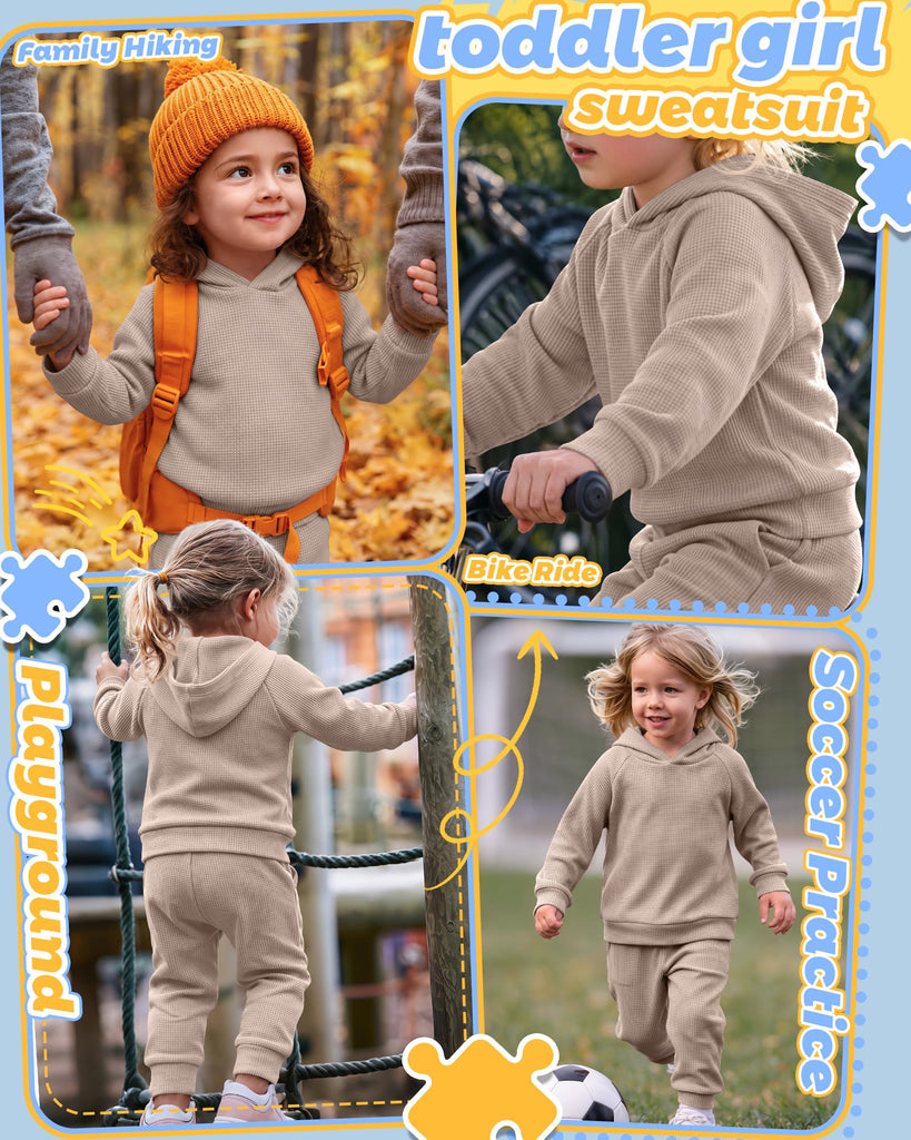 Toddler Girl Waffle Sweatsuit Fall Outfit 2 Pcs Set Mocha