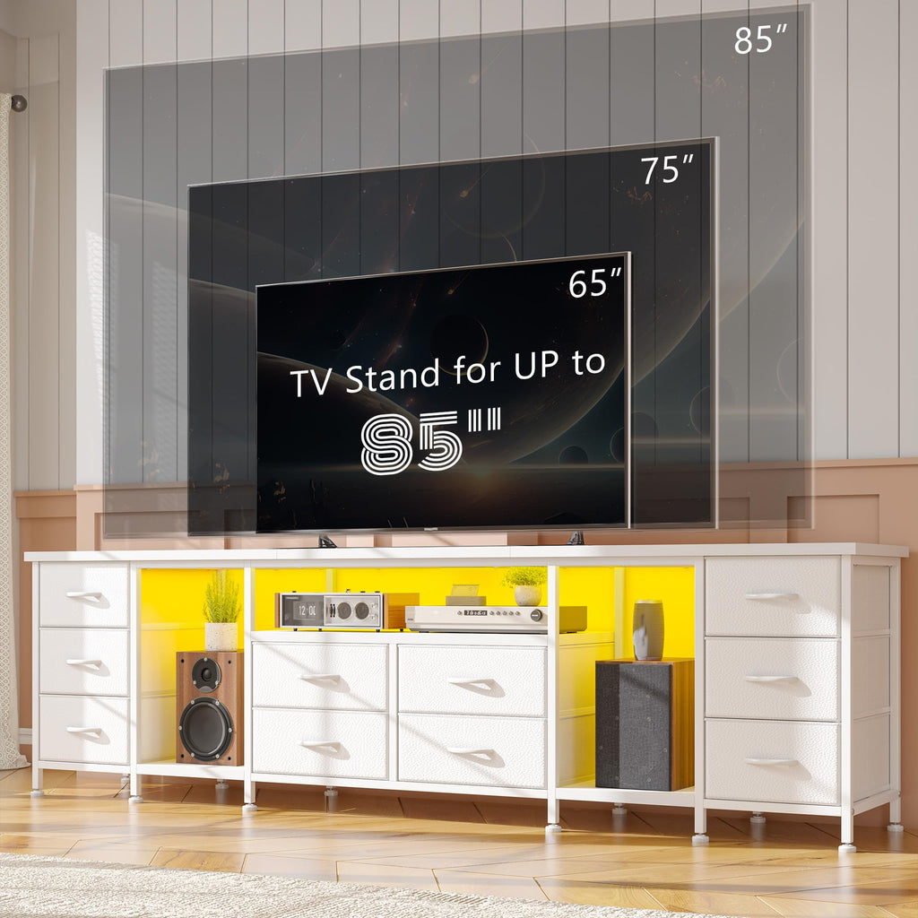 75.5" Long TV Stand for 85/80/75" TVs with LED, Power Outlets & 10 Drawers
